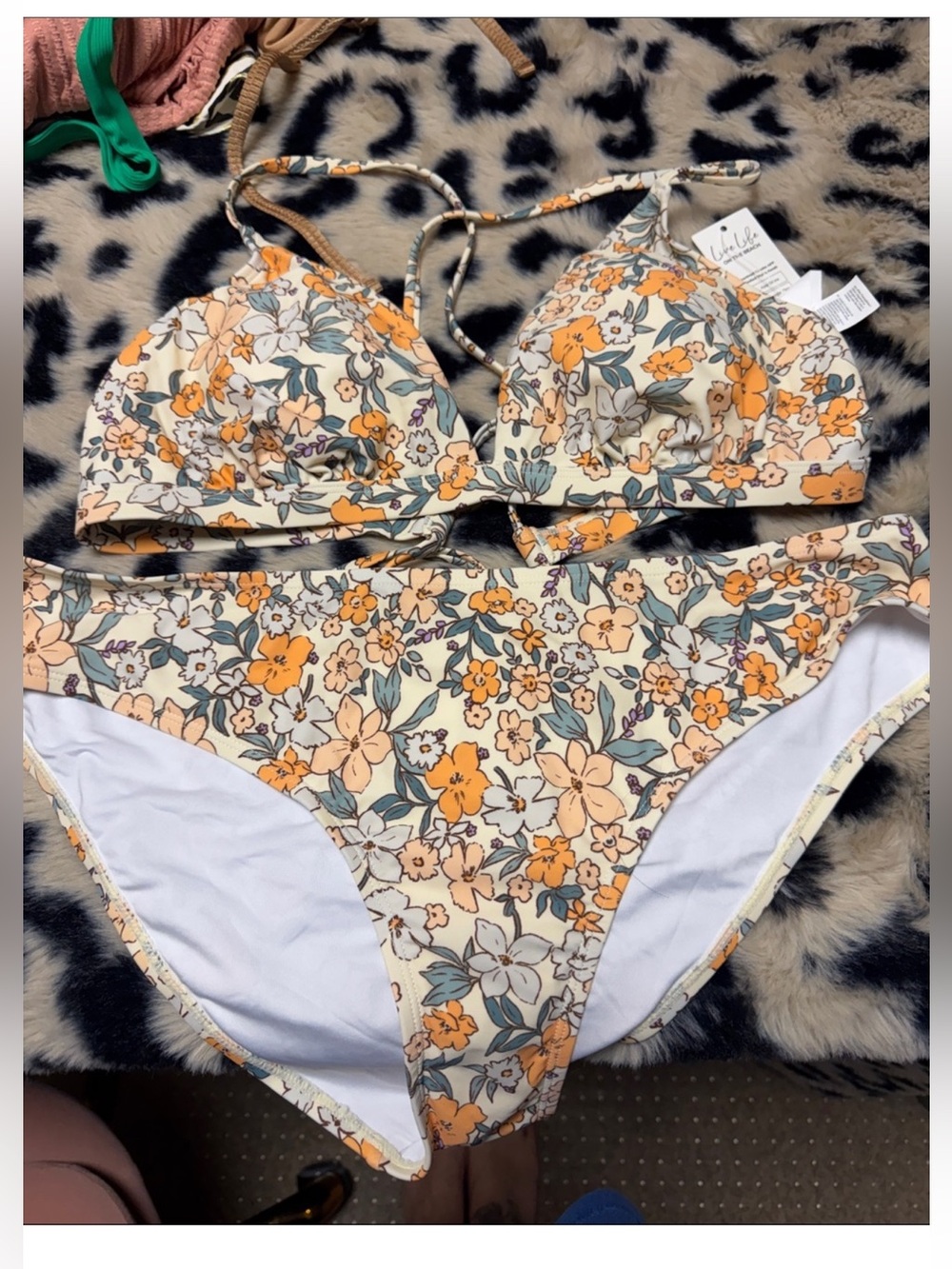 Cupshe Cream Floral Bikini Set with Orange Blossoms